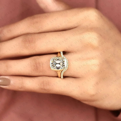 Elongated Cushion Cut Lab Grown Diamond Engagement Ring Old Mine Cut Bezel Set Bridal Ring Wedding Set for Women