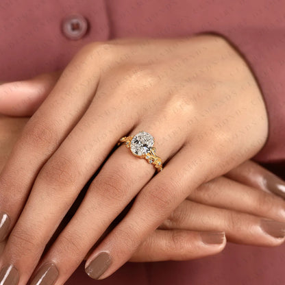 Oval Cut Lab Grown Diamond Engagement Ring | Nature Inspired Leaf Vine Gold Ring | Botanical Vintage Bridal Jewelry