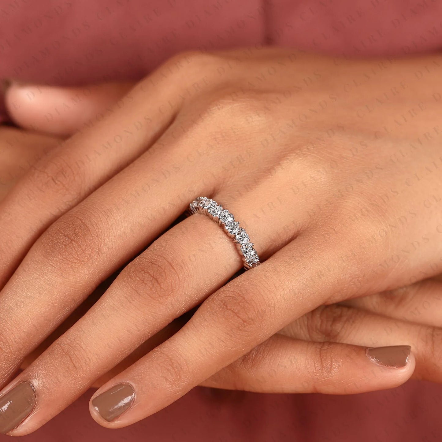 2.04 tcw heart cut moissanite diamond eternity band, full eternity wedding ring, white gold anniversary band, unique bridal ring