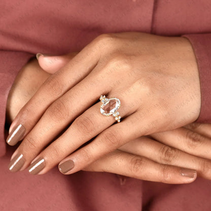 Rose Cut Oval Lab Grown Diamond Ring, Vintage Floral Engagement Ring, Yellow Gold, Nature Inspired Ring