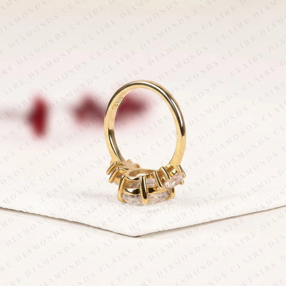 Oval Cut Lab Grown Diamond Engagement Ring | Floral Cluster Side Stone Ring | Yellow Gold Nature Inspired Bridal Jewelry | Elegant Statement Wedding Ring