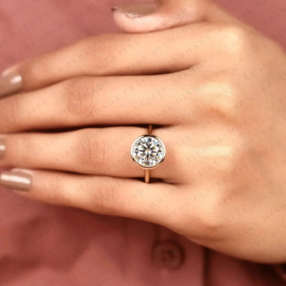 Luxury Round Brilliant Lab Grown Diamond Solitaire Engagement Ring with Timeless Modern Elegance Bezel Engagement Ring