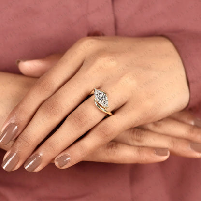 Modern Marquise Cut Lab Grown Diamond Ring | East West Diamond Ring | Elegant Yellow Gold Solitaire Engagement Ring
