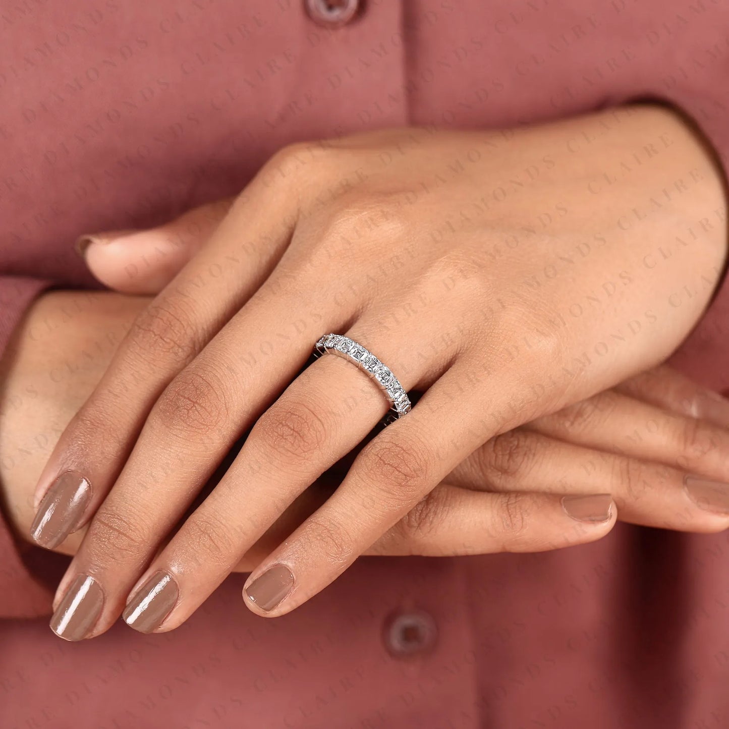 3.15 tcw asscher cut moissanite diamond eternity band, full eternity wedding ring, white gold anniversary band, elegant diamond ring