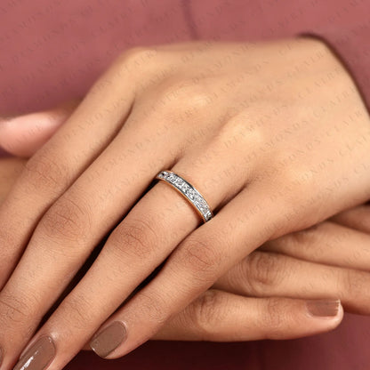 1.20 TCW Princess Cut Moissanite Diamond  Half Eternity Wedding Band | Channel Set Square Diamond Yellow Gold Wedding Ring | Modern Eternity Anniversary Band | Timeless Bridal Jewelry