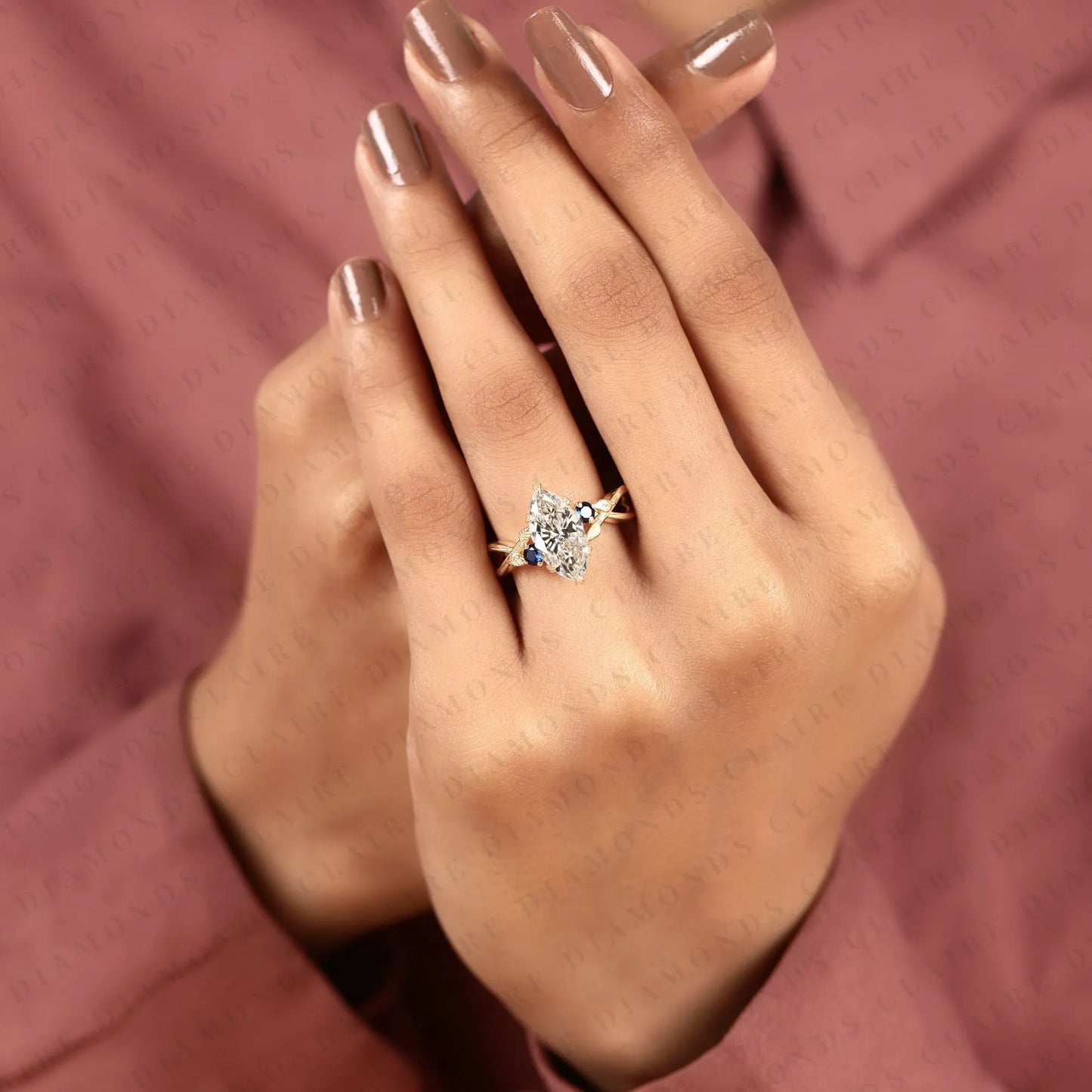 marquise moissanite diamond ring, nature inspired leaf engagement ring, vintage floral ring, sapphire gold promise ring