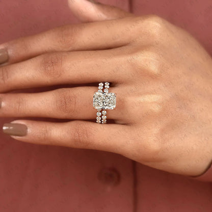 Radiant Cut Lab Grown Diamond Engagement Ring Set with Pave Wedding Band in Rose Gold | Elegant Bridal Ring Set for Women