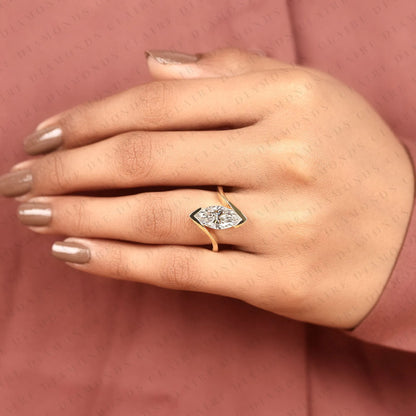 Marquise Cut Lab Grown Diamond Engagement Ring, Modern Bezel Set Solitaire Ring, Minimalist Gold Wedding Ring, IGI Certified Diamond Ring
