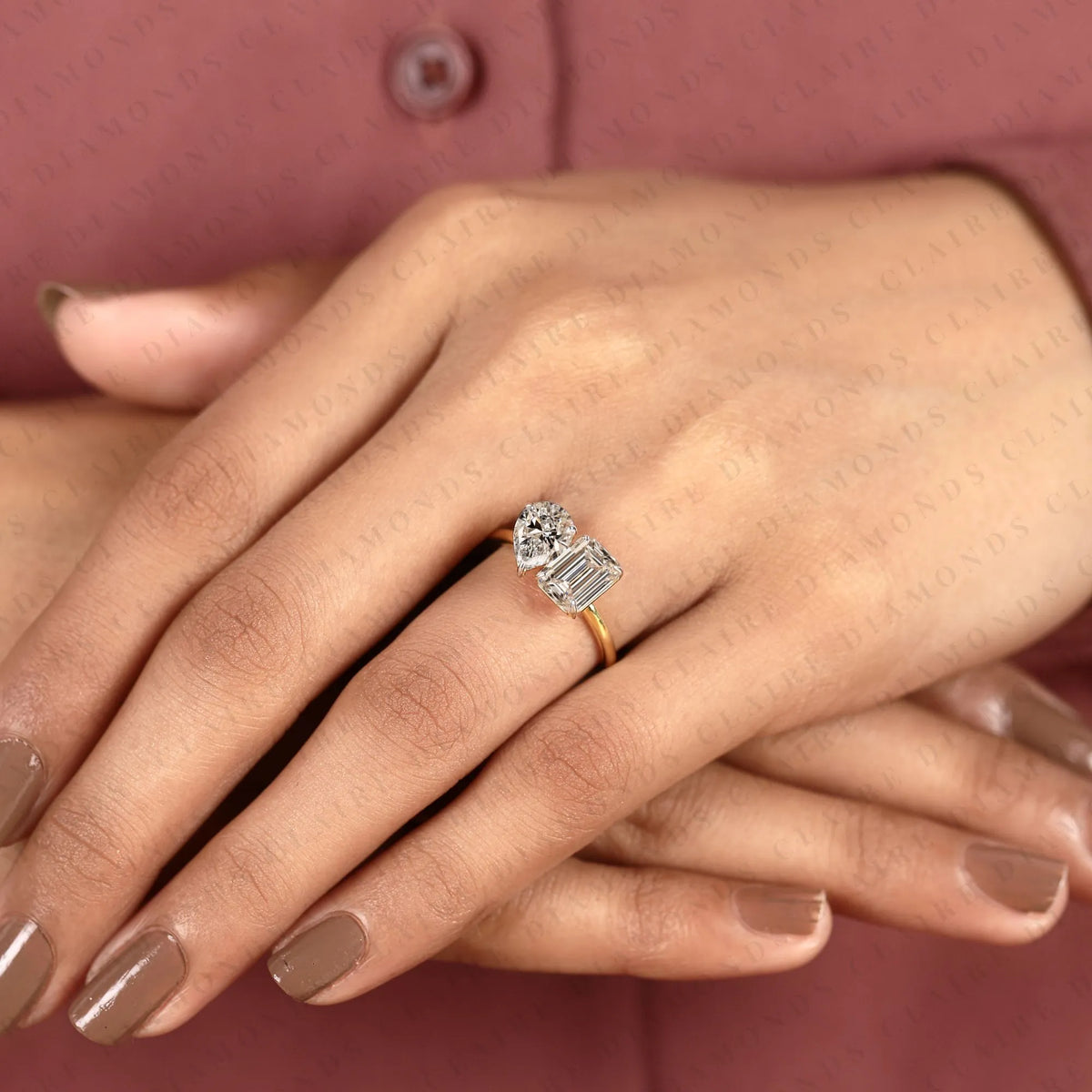 2.80 tcw emerald & pear cut lab grown toi et moi engagement ring, two stone gold ring, modern bridal ring, unique anniversary gift for women