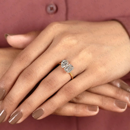 2.80 TCW Emerald & Pear Cut Lab Grown Toi et Moi Engagement Ring, Two Stone Gold Ring, Modern Bridal Ring, Unique Anniversary Gift for Women