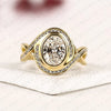 Oval Cut Lab Grown Diamond Engagement Ring | Pavé Bezel Halo Yellow Gold Bypass Ring | Twisted Split Shank Bridal Jewelry | Modern Statement Ring