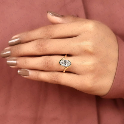 Oval Cut Lab Grown Diamond Bypass Engagement Ring  Modern Twist Solitaire Ring Minimalist Open Wrap Bridal Ring for Women