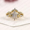 Hexagon Step Cut Lab Grown Diamond Engagement Ring | Yellow Gold Botanical Vine Band | Floral Bridal Ring Set | Unique Wedding Jewelry