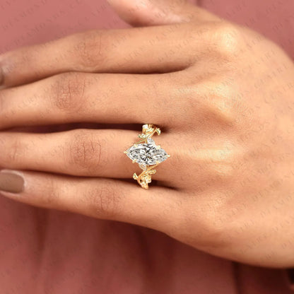 Nature Inspired Marquise Cut Lab Grown Diamond Engagement Ring | Vintage Leaf Vine Ring
