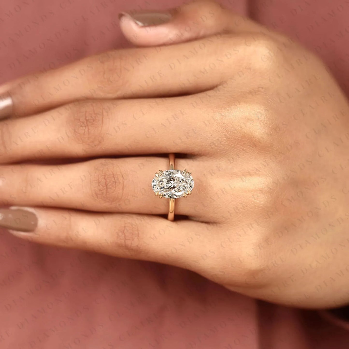 personalized custom initial oval moissanite diamond ring with hidden halo setting