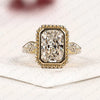 Radiant Cut Lab Grown Diamond Three Stone Engagement Ring | Pear Cut Side Stone Gold Ring | Beaded Bezel Statement Bridal Jewelry | Modern Luxury Wedding Ring