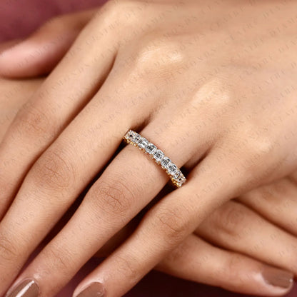 4.60 TCW Asscher Cut Lab Grown Diamond Eternity Band | Full Eternity Wedding Band | Geometric Gold Anniversary Band