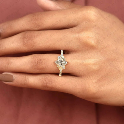 Marquise Cut Lab Grown Diamond Engagement Ring with Side Accent Diamonds | Elegant Three Stone Bridal Ring in White Gold