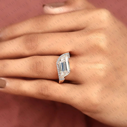 Modern Flame Cut Lab Grown Diamond Halo Engagement Ring with Exceptional Brilliance