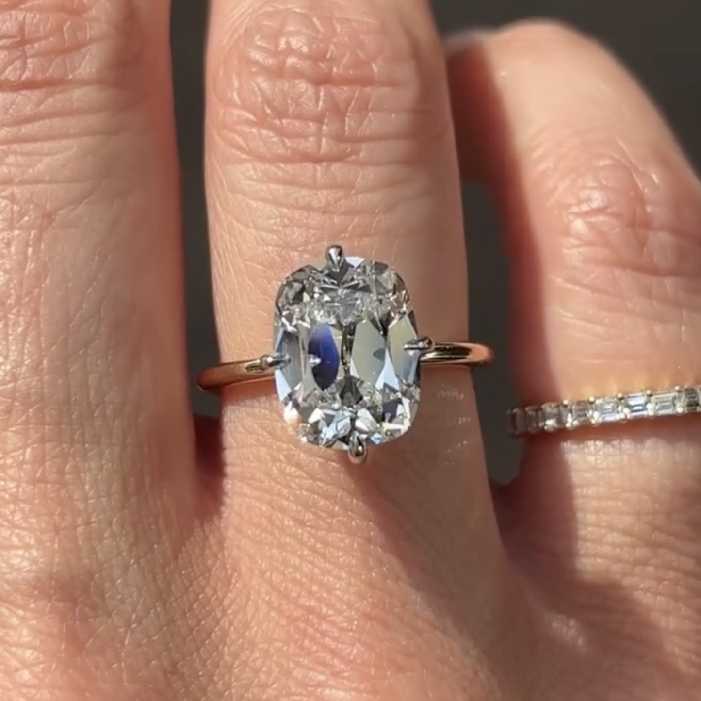 old mine elongated cushion moissanite engagement ring gold vintage wedding anniversary ring