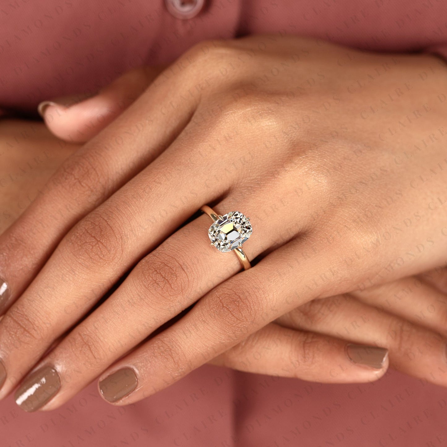 old mine elongated cushion cut lab grown engagement ring in solid gold | classic solitaire wedding ring