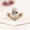 Curved Chevron Wedding Band Set with Elongated Oval Cut Moissanite Diamond Ring | Vintage V-Shaped Bridal Set | Unique Anniversary Ring for Women