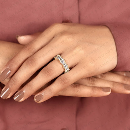 2.00 TCW Baguette Cut Moissanite Half Eternity Band in Solid Gold | Modern Alternating Baguette Stone Ring, Stackable Anniversary Band for Women