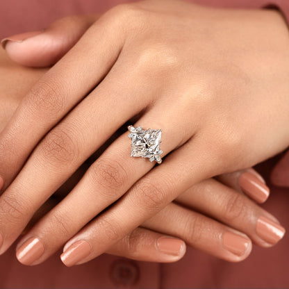 Marquise Cut Lab Grown Diamond Engagement Ring Nature Inspired Floral Ring Vintage Leaf Wedding Ring Unique Proposal Ring