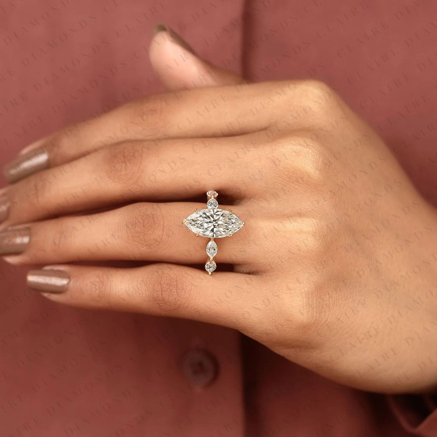 marquise cut moissanite diamond engagement ring five stone diamond minimalist ring