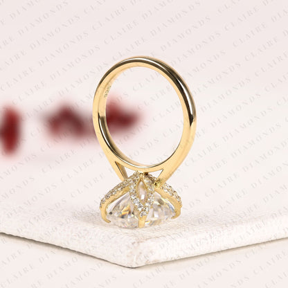 Oval Moissanite Diamond Engagement Ring in Gold | Hidden Halo Ring With Tulip Set Gold Ring.