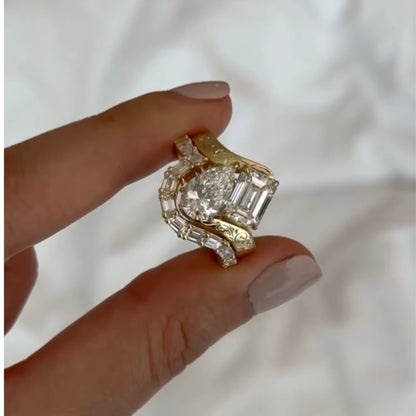 4.00 TCW Toi Et Moi Pear And Emerald Moissanite Engagement Ring Set Art Deco Gold Wedding Ring Set Vintage Bridal Sets Anniversary Ring Set