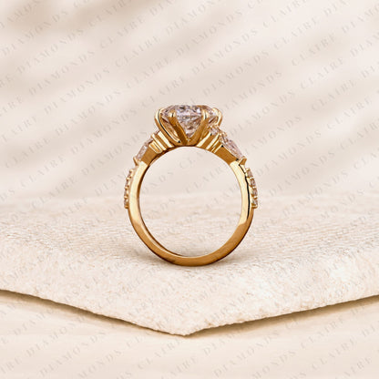 Dutch Marquise Cut Moissanite Diamond Engagement Ring with Kite Cut Side Stones Luxury Wedding Ring for Women