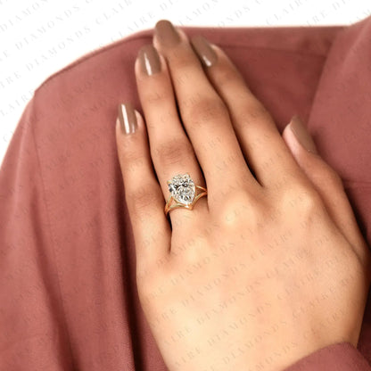 Pear Cut Solitaire Lab Grown Diamond Engagement Ring Open Split Shank Promise Ring Minimalist Bridal Ring for Women
