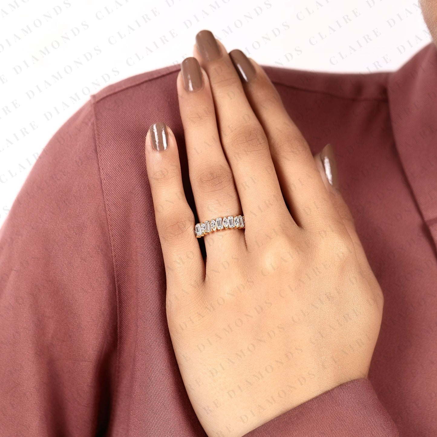 1.76 tcw alternating marquise & baguette cut lab grown diamond eternity band, yellow gold full eternity wedding ring, modern geometric anniversary band