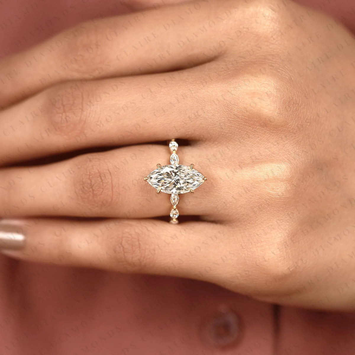 marquise cut moissanite diamond engagement ring yellow gold side stone ring anniversary ring.