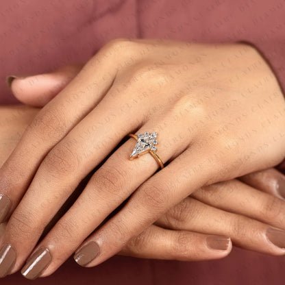 Kite Cut Lab Grown Diamond Engagement Ring Floral Cluster Gold Wedding Ring Unique Style Bridal Jewelry