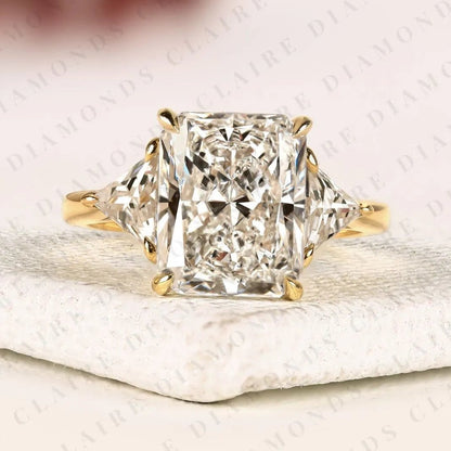 Radiant Cut Moissanite Diamond Engagement Ring Three Stone Gold Ring Trillion Elegant Jewelry for Women