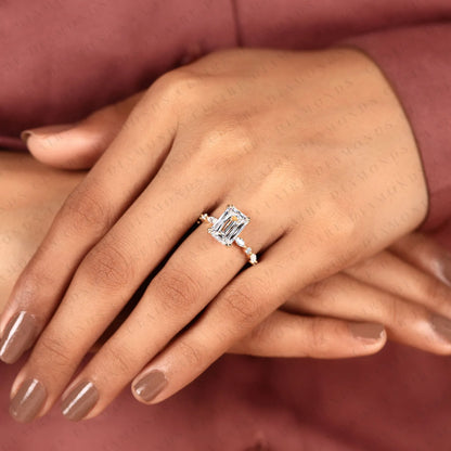 Criss Cut Lab Grown Diamond Engagement Ring, Hidden Halo Gold Ring With Marquise & Round Accent.
