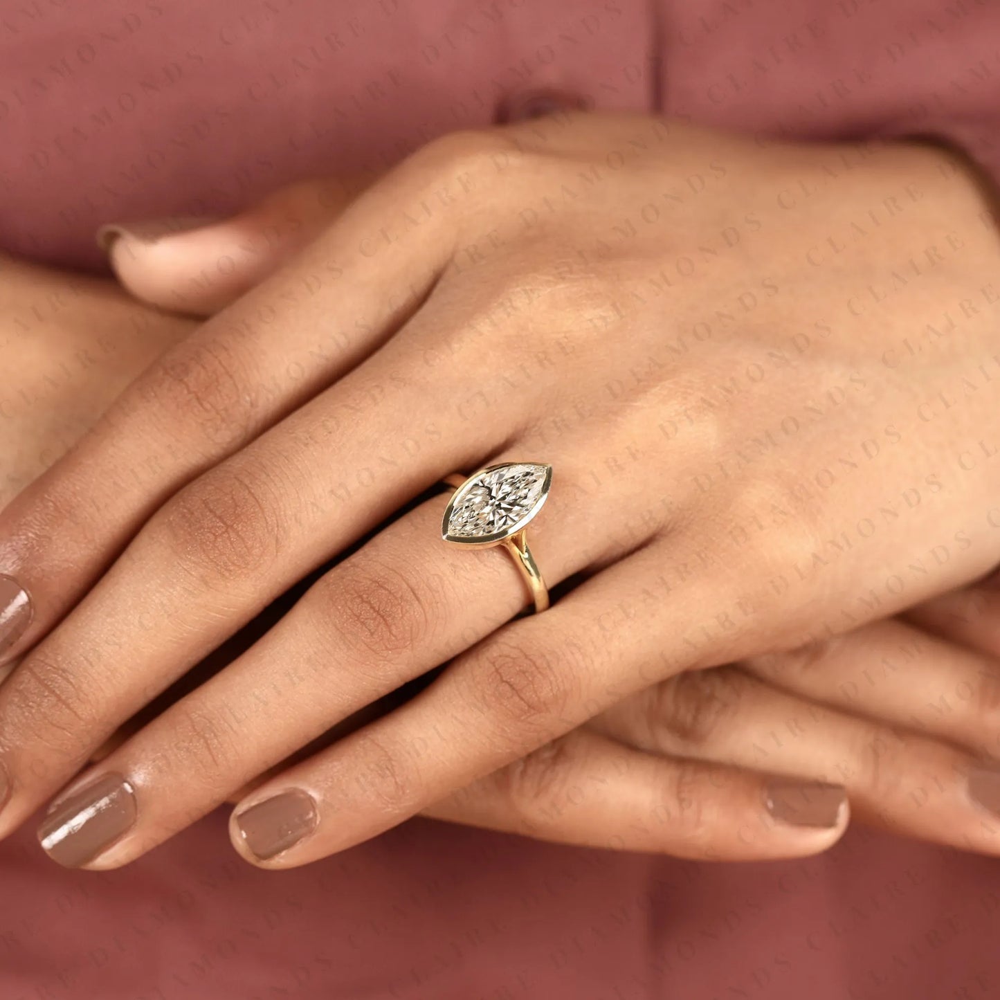 marquise lab grown diamond bezel set solitaire ring gold engagement ring for women