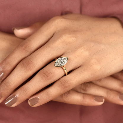 Marquise Lab Grown Diamond Bezel Set Solitaire Ring Gold Engagement Ring for Women