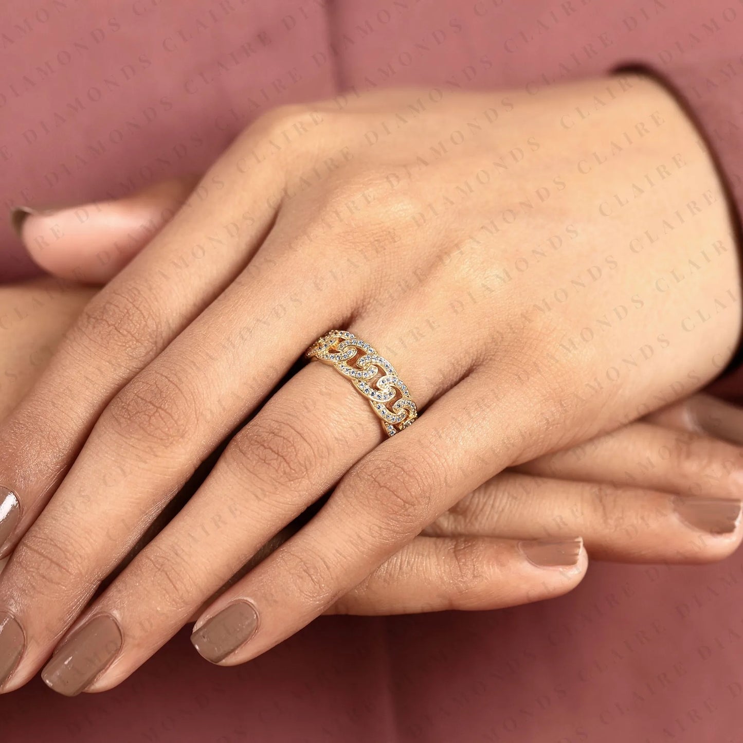 0.67 tcw round lab grown diamond band gold scroll design wedding band intricate diamond anniversary band