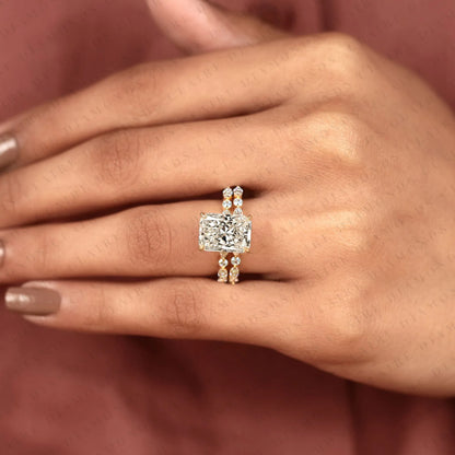 Designer Radiant Cut Lab Grown Bridal Ring Set with Marquise and Round Diamond Accents