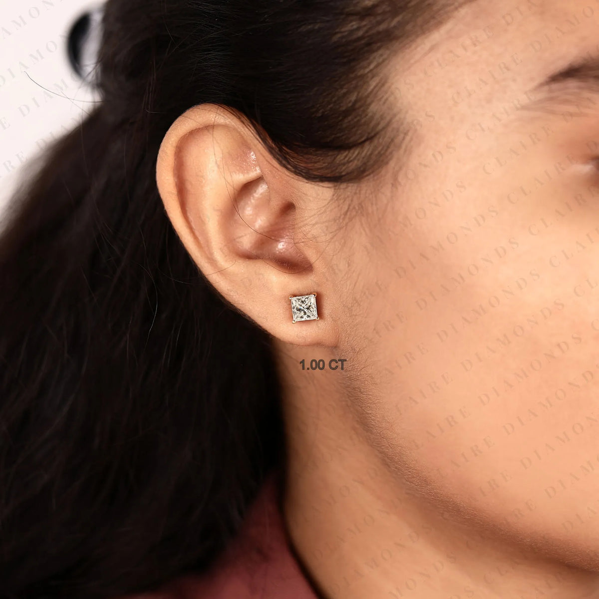 princess cut moissanite diamond stud earrings diamond solitaire earrings modern minimalist fine jewelry