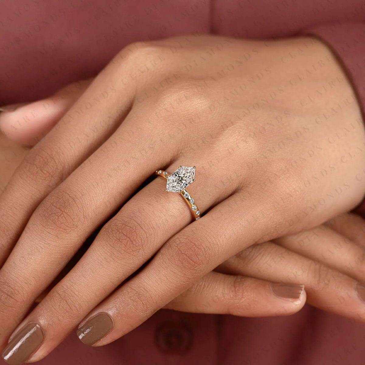 dutch marquise cut lab grown diamond engagement ring modern solitaire bridal ring with round diamond accents unique wedding jewelry