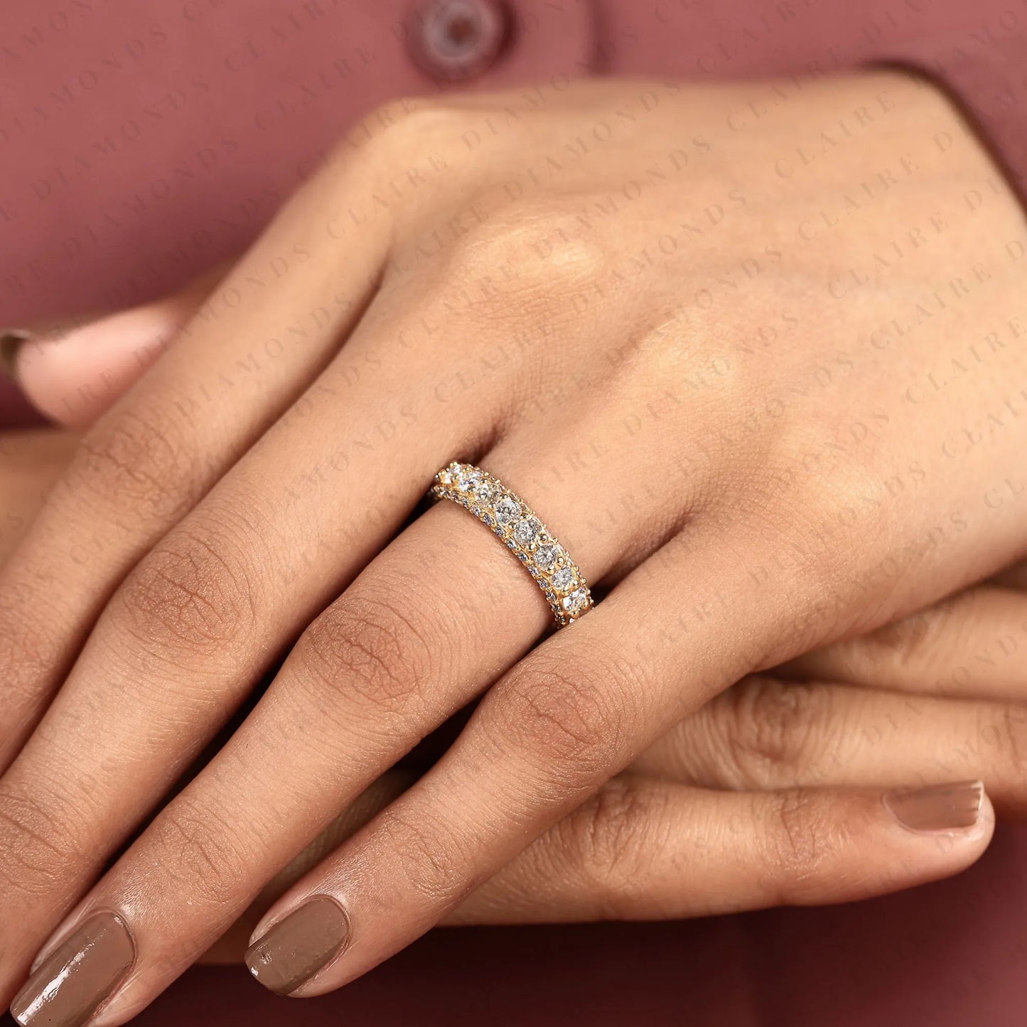2.85 tcw round cut moissanite diamond eternity band gold wedding ring inspired stackable bridal band