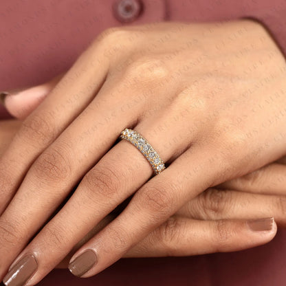2.85 TCW Round Cut Moissanite Diamond Eternity Band Gold Wedding Ring Inspired Stackable Bridal Band