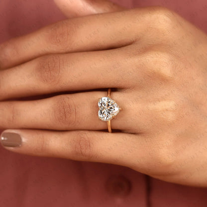 Heart Cut Moissanite Diamond Engagement Ring Gold Hidden Halo Ring Romantic Bridal Jewelry Minimalist Promise Ring.