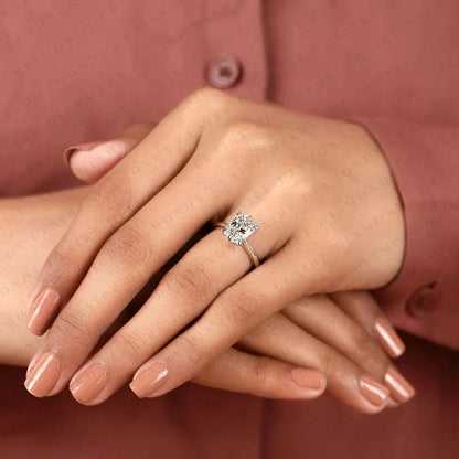Oval Cut Lab Grown Diamond Solitaire Engagement Ring, Four Prong Hidden Tulip Setting, Minimalist White Gold Proposal Ring