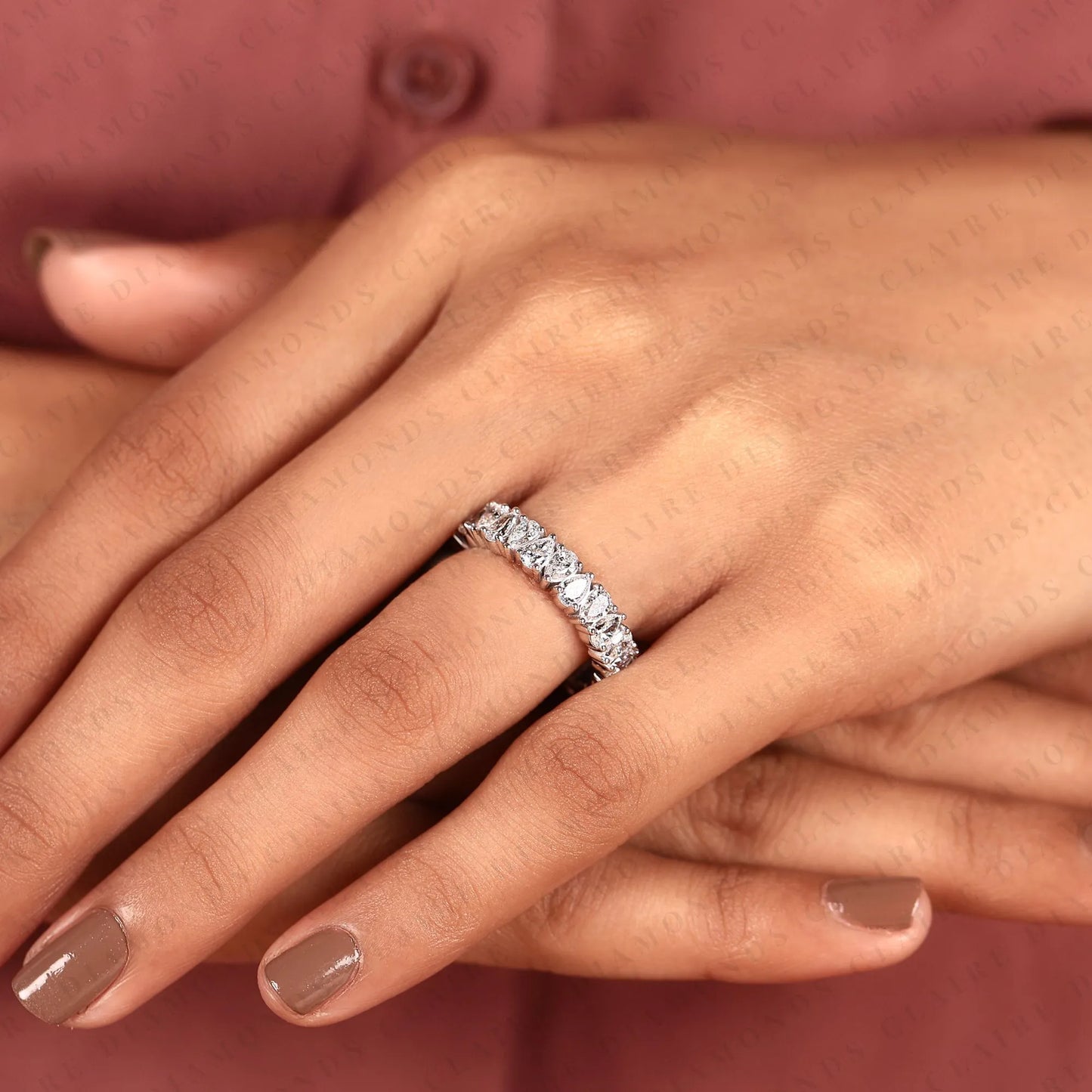 3.50 tcw pear cut lab grown diamond band eternity wedding stackable band elegant anniversary & bridal jewelry