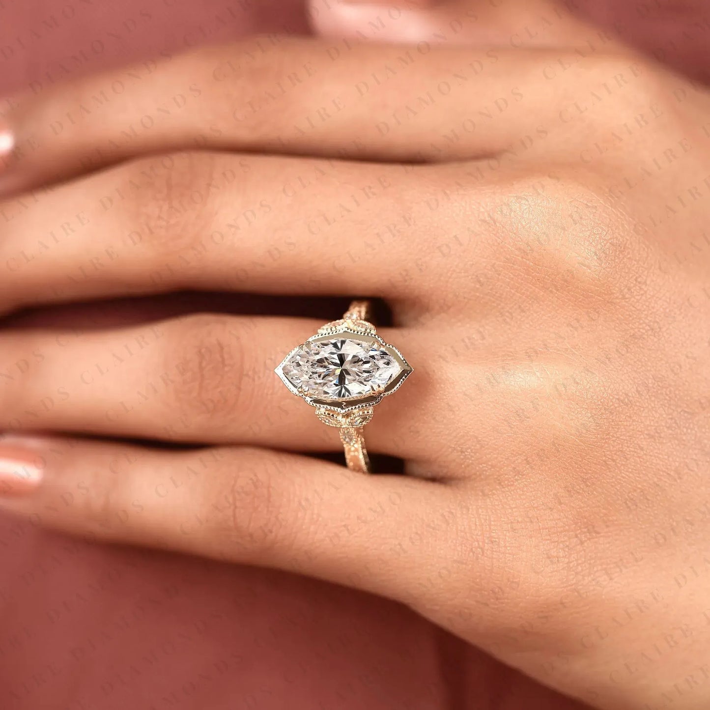 vintage marquise cut lab grown diamond engagement ring in art deco inspired promise ring